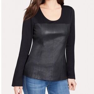 Ecru Bell Sleeve Genuine Leather Front Top Womens XS Black Classy Moto Edgy Chic